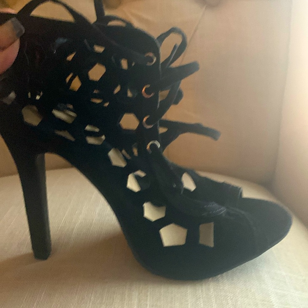 New peep toe black heels